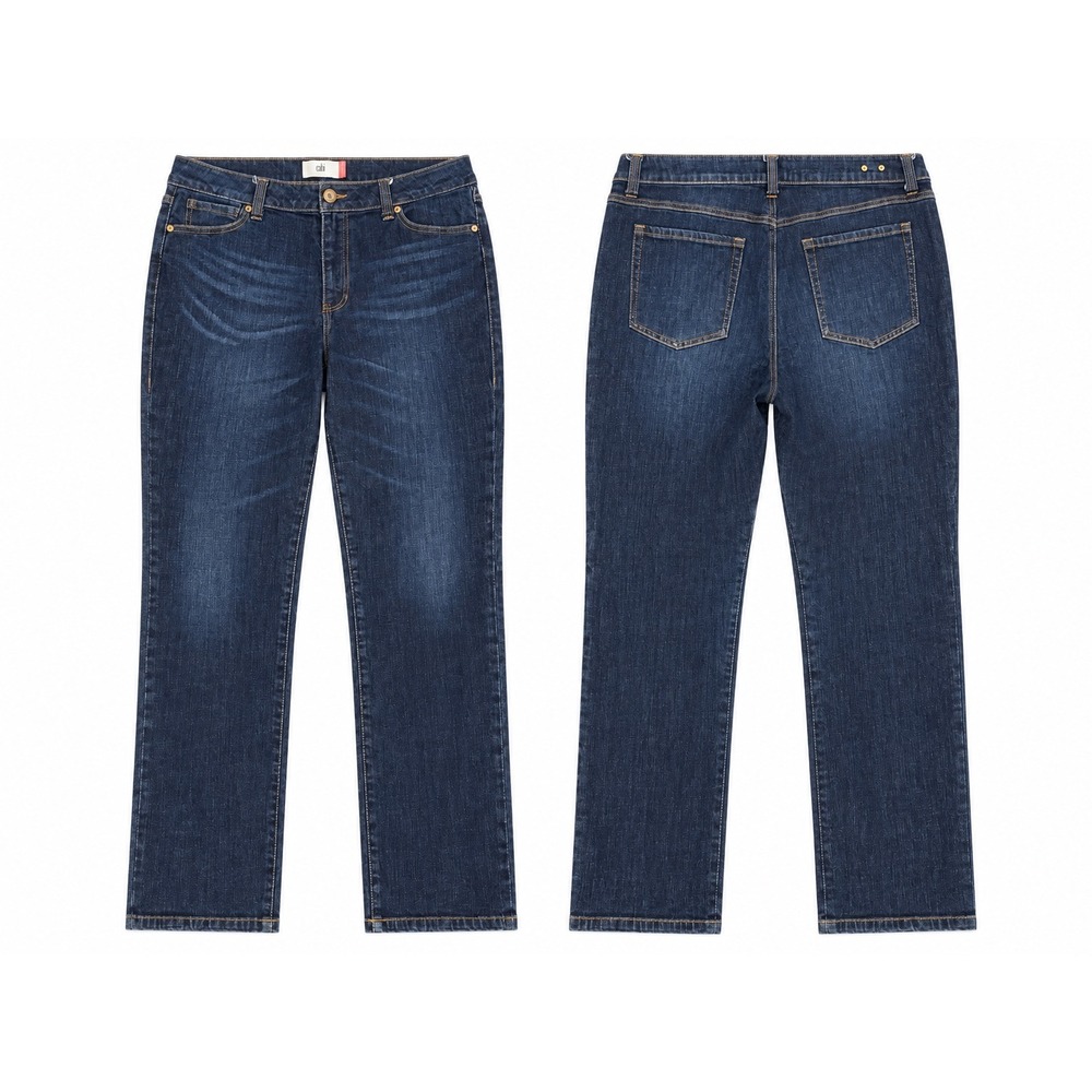 Cabi High Straight Jeans 3386 Dark Wash Blue Denim Stretch Size 16 Preppy Chic